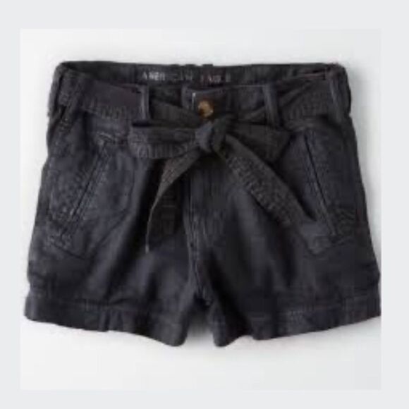 American Eagle Aerie Washed Out Look Black Paper Bag Belted Shorts Size 00 - Picture 1 of 6